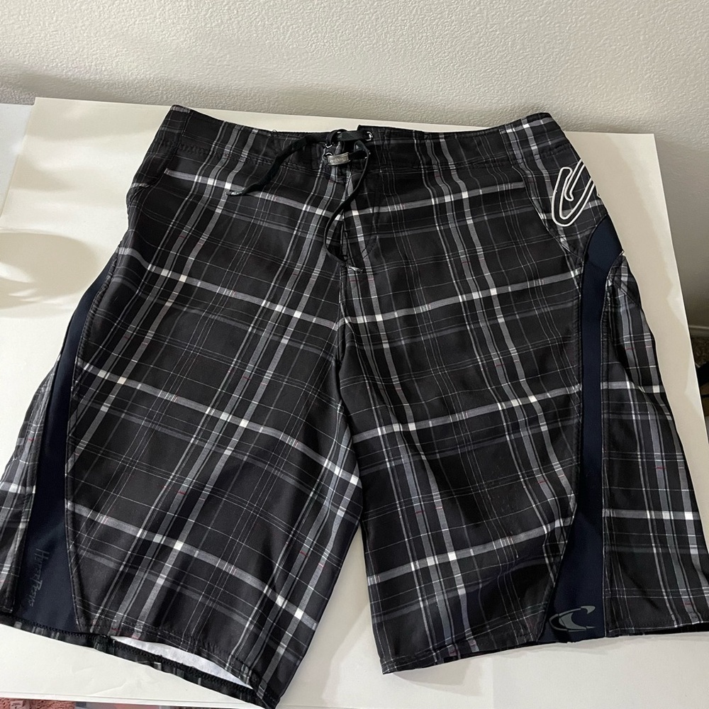 O’Neill Superfreak Black Plaid Board shorts Swim Surf Size 36